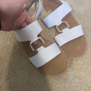 ASOS white flat sandals with gold embellishment. Size 8